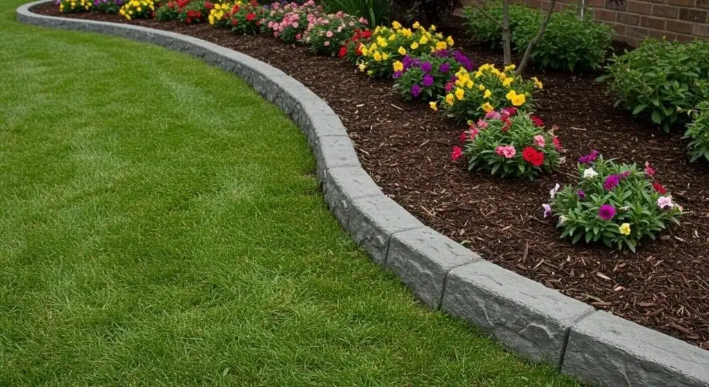Freshly refreshed landscape bed alongside a home
